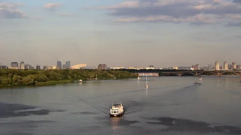 Evening navigation on the river Stock Footage