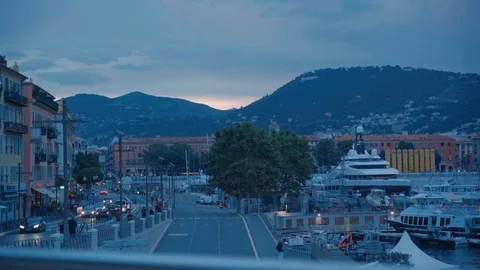An evening at the Nice's port Stock Footage 93393774