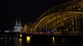 Evening Night Lights Cologne Skyline Commuters Trains Passing People Passengers HD Footage