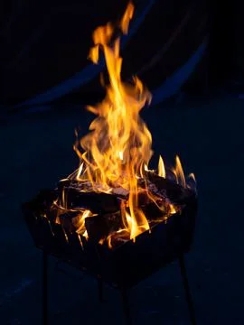 Evening open fire flame outdoors Stock Photos