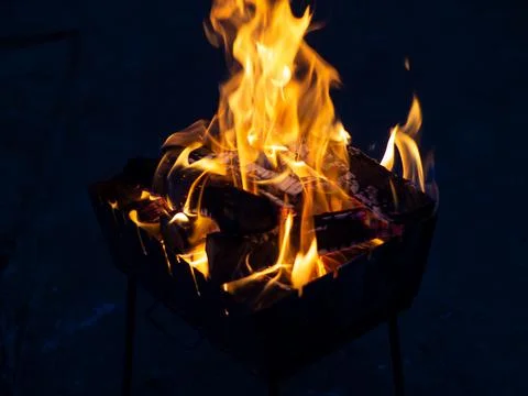 Evening open fire flame outdoors Stock Photos