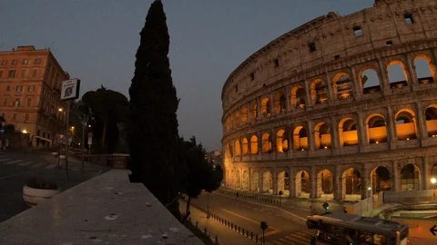 Evening over coliseum during covid-19 in a empty town 스톡 동영상 128109811