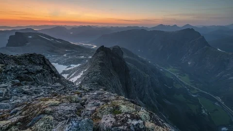 Evening over the Romsdalen valley Stock Footage 122984872