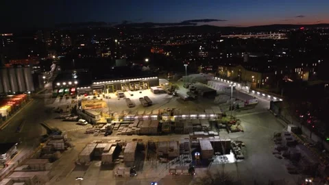 Evening Overview of Dublin's Industrial Yard with Stacked Materials Stock Footage 332444655