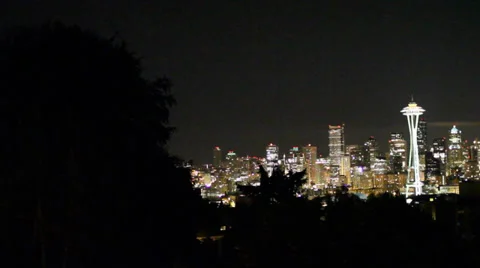Evening pan  - space needle and skyline from kerry point Stock Footage 37419649