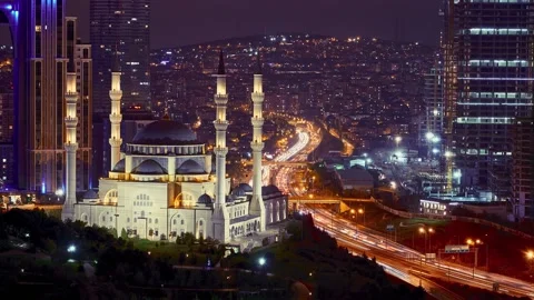 Evening panorama cityscape time lapse with vintage colors, Atasehir, Istanbul Stock Footage 141519009