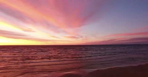 Evening panorama of coast. red sunset Stock Footage 71524873