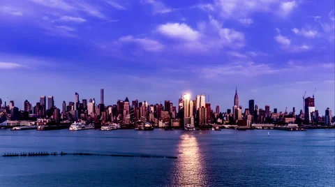 At evening,the panoramic view of modern buildings in Manhattan Stock Footage 63878747