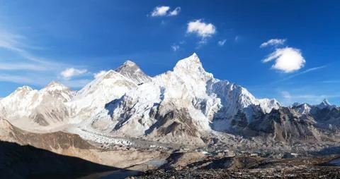 Evening panoramic view of Mount Everest from Kala Patthar Stock Photos