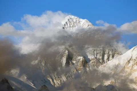 Evening panoramic view of mount Everest with beautiful clouds on the top from Stock Photos
