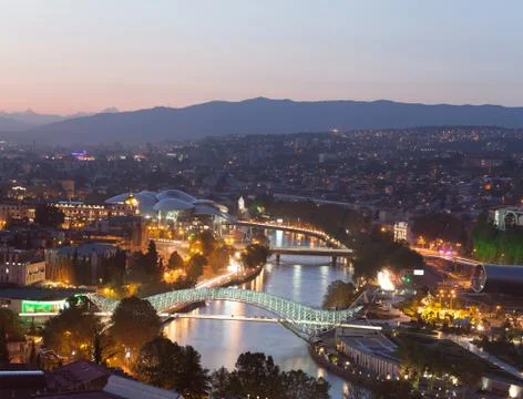 Evening panoramic view of Tbilisi Stock Photos