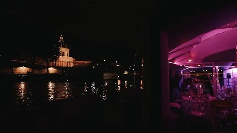 Evening Paris. closeup of a ship sailing on the Seine Stock Footage 124265220