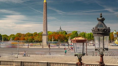 Evening paris riverside traffic bay monument timelapse panorama 4k france Stock Footage 131056891