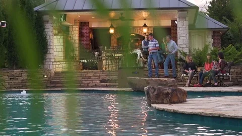 Evening Party Around Pool Stock Footage 74566211