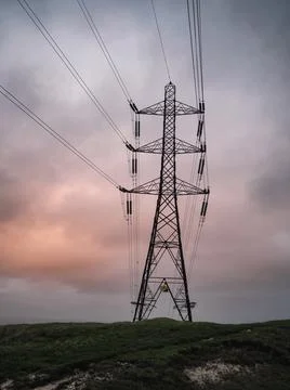 Evening power lines Stock Photos