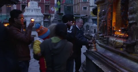 Evening prayers at Swayambhunath (Monkey Temple) Stupa in Kathmandu, Nepal. Stock Footage 73001379