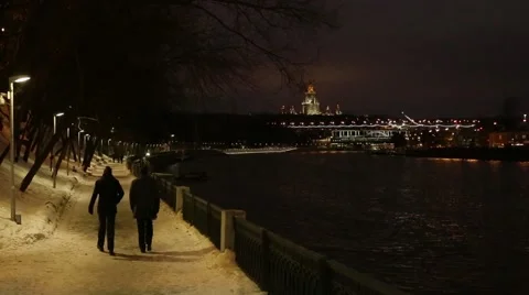Evening quay in winter Stock Footage 46857926