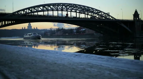 Evening quay in winter Stock Footage 47090728