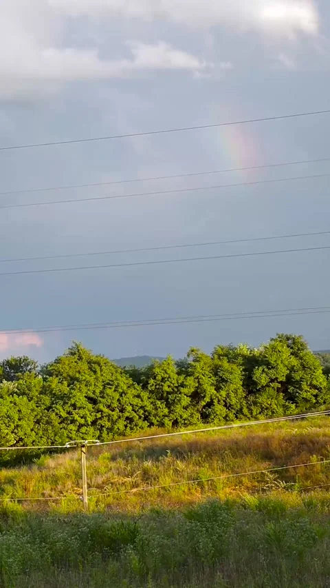 Evening rainbow in a grassy valley 스톡 동영상 204981410