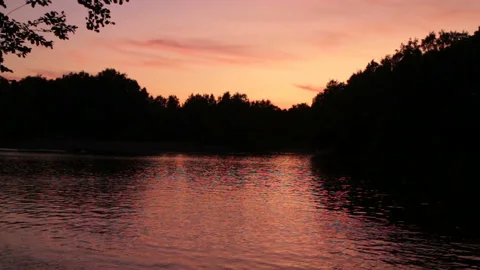 Evening red sunset on the river Stock Footage 113602031