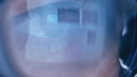 Evening Reflection: Womans Computer Screen Reflected in Her Glasses Stock Footage 280450895