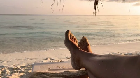 Evening relaxing on beach Stock Footage 76152032