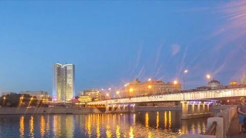Evening on river bank in Moscow timelapse Stock Footage 79810153