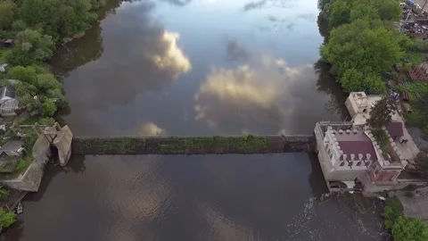 Evening river dam at the forest, Zhytomyr, Ukraine. Video stock 157101194