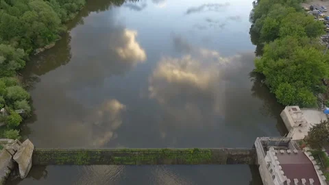 Evening river dam at the forest, Zhytomyr, Ukraine Stock Footage 158791423