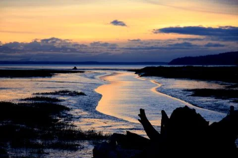 Evening river in the dark Stock Photos