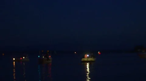 Evening on the River, Holiday. Lights Reflected Stock Footage 66288870