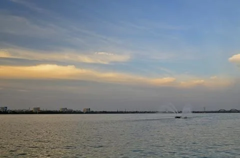 Evening river landscape Stock Photos