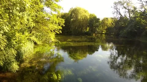 Evening River Scene Withe Shallow Clear Water Stock Footage 12143805