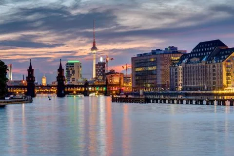 Evening at the river Spree in Berlin Stock Photos