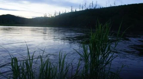 Evening on the river, twilight on the river Stock Photos