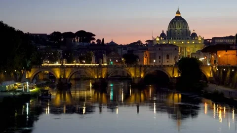 Evening river view of Rome with the Vatican in the distance Stock Footage 159167066