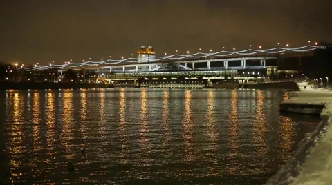 Evening river in the winter city Stock Footage 46352675