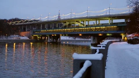 Evening river in the winter city Stock Footage 46596596