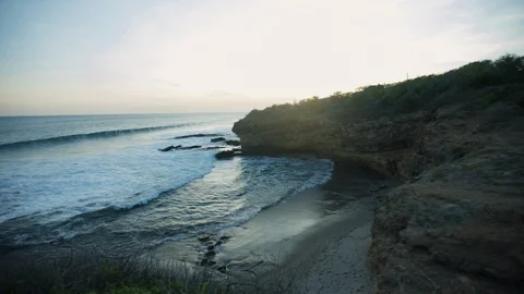 Evening on the rock of the ocean shore. Stock Footage 108483836