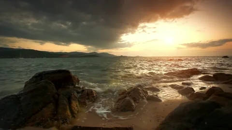 Evening rocky beach on a cloudy day. Thailand Stock Footage 41311904