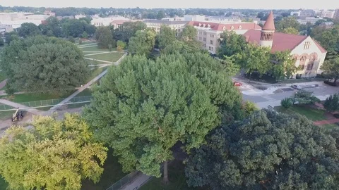 Evening rotating drone shot, The Oval, Ohio State University, 1080p Stock Footage 95493290