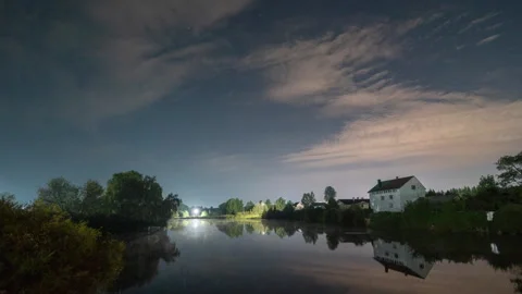 Evening rural landscape with time lapse, rural lake, rural beauty, night Stock Footage 265741735