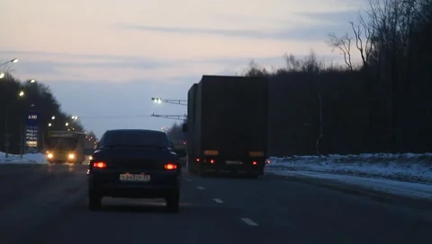 Evening rural traffic on road from Suzdal to Moscow Stock Footage