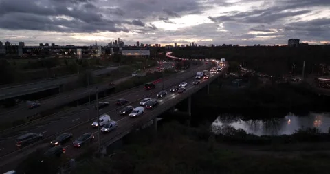 Evening rush hour on exit road from city Stock-Footage 167925389