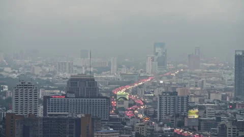 Evening rush hour with heavy traffic on highway in Bangkok, Thailand Stock Footage 258431283