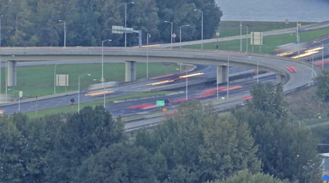 Evening Rush Hour Traffic on Interstate 205 Light Trail Time Lapse Stock Footage 31274520