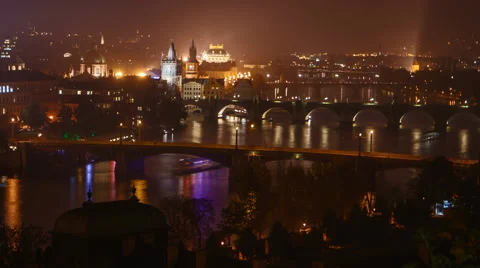 Evening rush hour on the Vltava Video stock 63854811