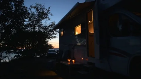 Evening in the RV Park Camping. Stock Footage