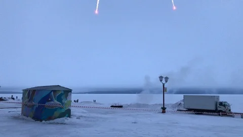 Evening salute in winter Stock Footage 103644132