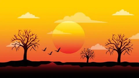 Evening Scene in Forest Landscape Stock Illustration